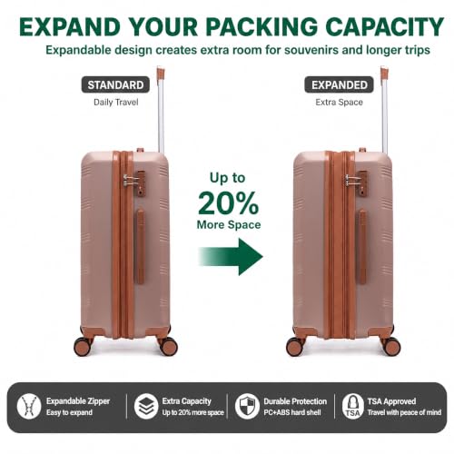 Image of CONCEPTEN Expandable Carry on Luggage 3 Piece Suitcases with Spinner Wheels | Suitcase Set with Spinner Wheels TSA-approved Lock ABS Travel 20 Inch