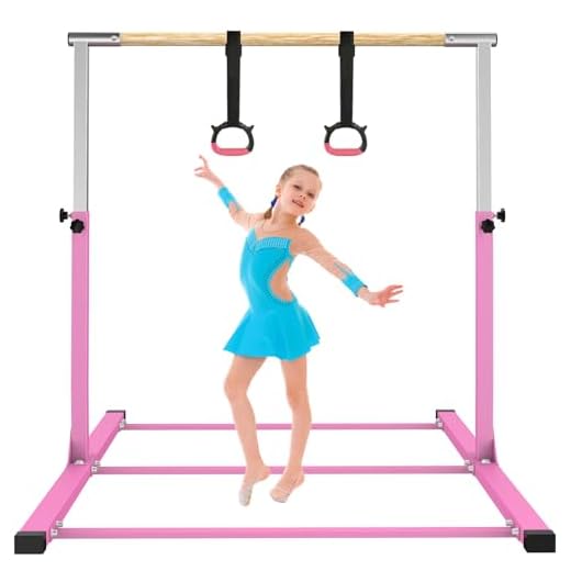 SHIWEI Gymnastics Training Bar- Height Adjustable 3' to 5' Horizontal Kip Bar for Kids (Pink-1)