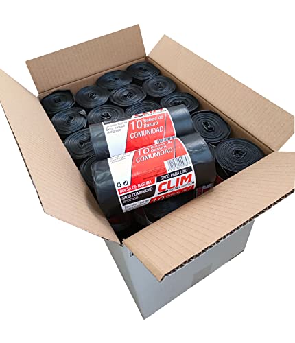 Clim Profesional Bolsas Basura Resistentes 100 Litros. Rollo 10 uds color negro. Caja con 400 Sacos...