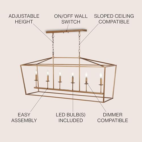 Image of JONATHAN Y Pagoda 6-Light Pendant 49 inch Cage, Antique Gold
