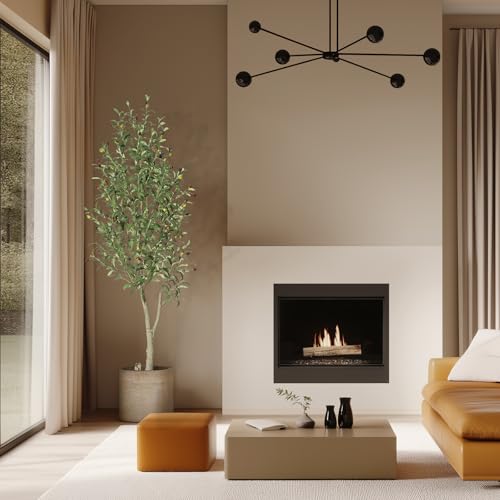 GarveeHome Faux Olive Tree 6ft, Olive Trees Artificial Indoor with White Planter, Artificial Silk Plants with Green Leaves and Big Fruits for Home Office DéCor Living Room Bedroom Stairs Foyer,1 Pack