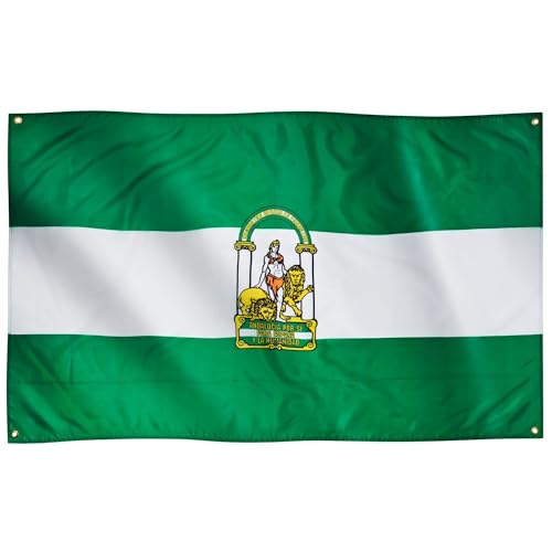 Runesol Bandera de Andalucía, 91x152cm, 3ft x 5ft, 4 Ojales, Ojal en las Esquinas, Bandera...