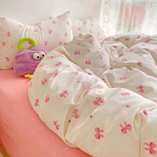 Bettwäsche 155x220 Baumwolle Weiß Rosa Schleifen und Kissenbezug 80x80cm – Ansicht 6