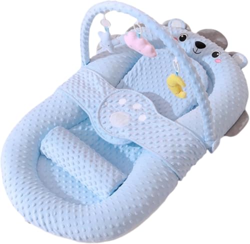 Yellowant 添い寝ベッド 新生児用 折りたたみ式 柔らかくて快適な 健康的な素材 通気性があり 寝返りを防ぎます 取り外して洗えます 出産祝い 持ち運びに便利 オールシーズン 使えるベビー寝具 0〜24ヶ月 (ブルー,ベビーベッド+スロープマット+