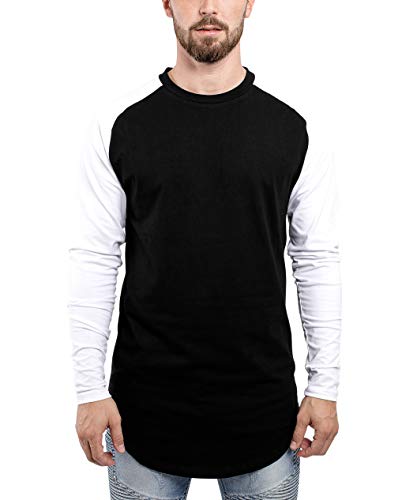 Blackskies Baseball Longsleeve T-Shirt | Long Oversize Fashion Basic Long Sleeve Raglan Men's Long Shirt Long Tee Melliert - Black-White X-Large XL
