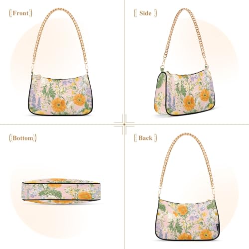 Clutch Shoulder Bags Tote Evening Purse Handbags for Women Orange Floral Flower Hobo Bags with Zipper Closure2