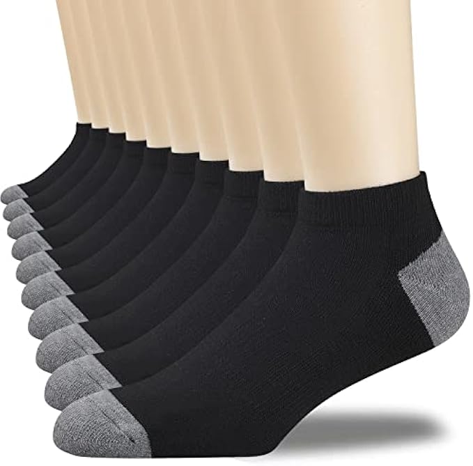 COOVAN 10 Pairs Mens Cushion Ankle Socks Men 10 Pack Low Cut Comfort Breathable Casual Socks