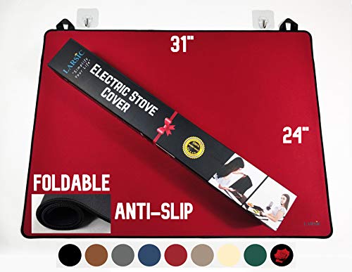 Larsic Stove Cover - Thick Natural Rubber Sheet Protects Electric Stove Top. Anti-Slip Coating, Waterproof, Heat Resistant, Foldable. Prevents Scratching, Expands Usable Space (31X24, Red)