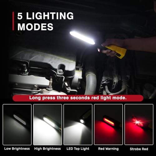 Napatyre LED Arbeitsleuchte Werkstattlampe,1000 Lumen LED Taschenlampe mit Magneten und Haken,180° Drehbar 5 Modi COB Inspektionslampe für Autoreparatur, Inspektion, Garage, Notfall