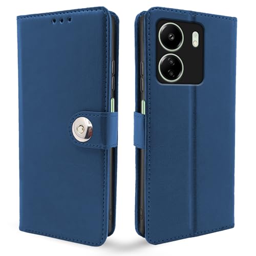Image of Pikkme Redmi 13C 4G | Poco C65 Flip Cover Leather Finish | Inside TPU with Card Pockets | Wallet Stand and Shock Proof | Complete Protection Button Flip Case (Blue)