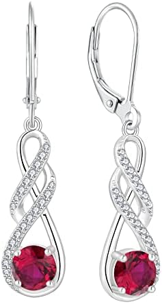 FJ Leverback Dangle Drop Earrings for Women 925 Sterling Silver Infinity Birthstone Earrings Jewellery Gifts for Women Wife Girlfriend Mother Daughter