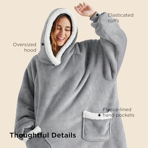 Bedsure Wearable Blanket Sherpa Hoodie Halloween Gifts, Grey, Standard - image 8
