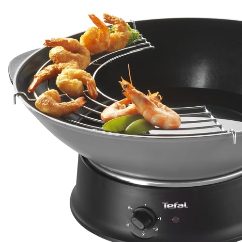 Tefal Multi Wok électrique, Thermostat réglable, Cuisson saine, Indicateur de chauffe Thermo-Spot, Couvercle en verre, Fabriqué en France WO300010