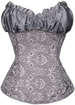 OMZIN Plus Size Corset for Women Lace up Back Overbust Tops Sexy Silk Bustier Gray M