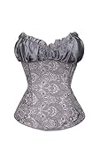 OMZIN Plus Size Corset for Women Lace up Back Overbust Tops Sexy Silk Bustier Gray M