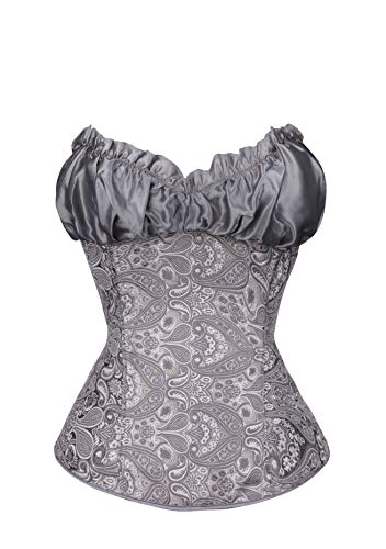 Omzin Plus Size Corset For Women Lace Up Back Overbust Tops Sexy Silk Bustier Gray M #TOP17
