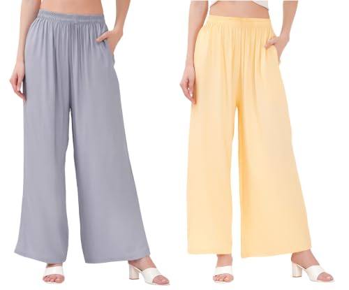 Image of Buy That Trendz Palazzo Pants for Women Rayon Elasticated Regular Fit Flared Wide Leg M to 6XL Pack of 2