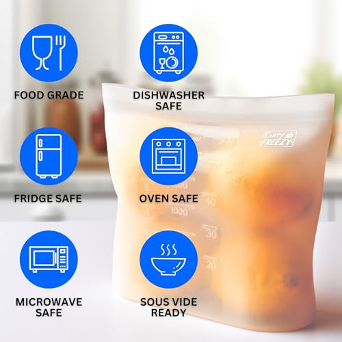 Image of Reusable Silicone Food Storage Bag Container,Ziplock Fridge /freezer pouch,Zipper Bag Keep Your Food Fresh For Vegetable,Fruit,Liquid,Sous Vide,Sandwich Snack Or Lunch Bag 1500ML-WH,Pink