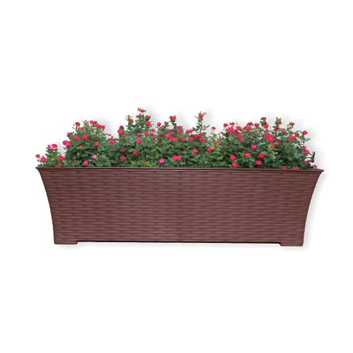 Elly Décor Set Of 2 18X8 Rectangular Modern, Resistant And Self Watering Planter With Rattan-Like Finish, 18", Chocolate Brown #TOP3