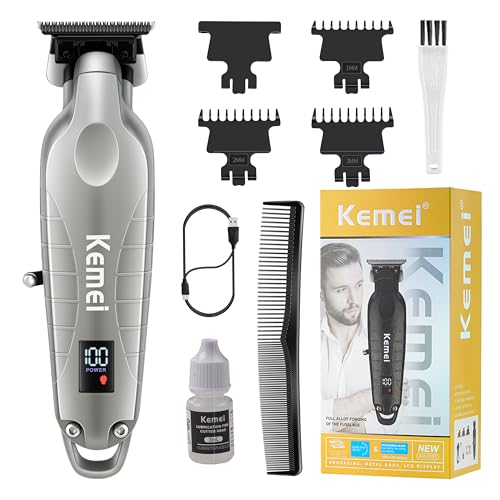 KEMEI 2293 Tondeuse professionnelle à cheveux/barbe pour homme avec lame en T, rechargeable sans fil, argenté