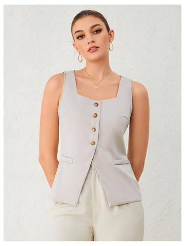 SHENHE Women's Suit Vest Square Neck Sleeveless Button Slit Blazer Work Tops Office2
