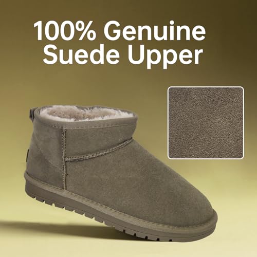 Genuine Suede Ankle Snow Boots for Women Men-Water Resistant Warm Flat Padded Winter Fuzzy Mini Boots with Cozy Faux Fur Lining2
