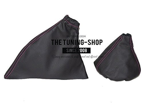 The Tuning-Shop Ltd For Fiat 500 Abarth 2007-2015 Shift & E Brake Boot Black Italian Leather Pink Stitching