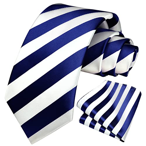 Image of HISDERN Stripe Tie Mens Ties with Pocket Square Set Classic 3.4'' Silk Formal Necktie Handkerchief for Business Wedding