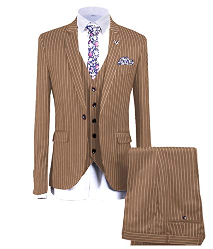 Ceehuteey Mens Stripes Suits Prom Wedding Suit 3 Piece Notch Lapel Tuxedos Pinstripe Suit