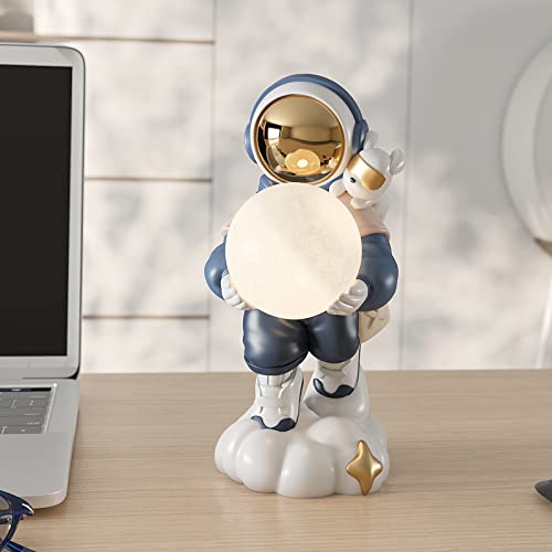 Awnr Astronaut Figurines Statue Blue Holding The Lamp Sculpture For Modern Home Decor Living Room Bookshelf Office Desk Accents Children's Room Outer Space Theme Decorations #TOP7