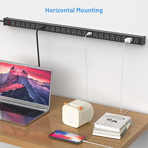 QBA Multitoma de Metal con 24 Salidas, Power Strip Extra Largo con Cable de Extensión de 10FT, Montable, Color Negro miniatura 4