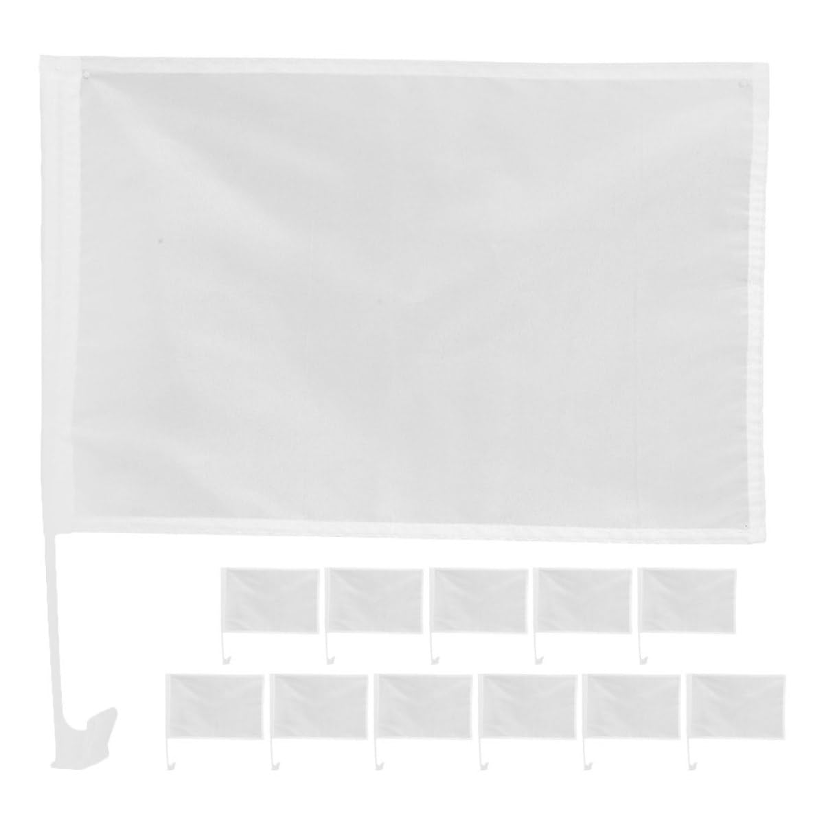 Drapeaux vierges à main blancs 30x45 cm en polyester avec mât de 43 cm pour tout événement Lot de 12