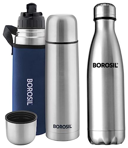 Image of Borosil Hydra Bolt - Vacuum Insulated Flask Water Bottle, 1L & Borosil Hydra Thermo Vacuum Insulated Flask Water Bottle, Blue, 1000 ml