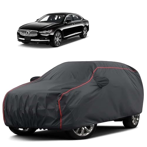 Image of Sulfar 100% Water Resistant Car Body Cover Compatible with Mirror for Volvo S 90 (Triple Stitched, Full Bottom Elastic, Dark Grey Tafetta with Red Piping)