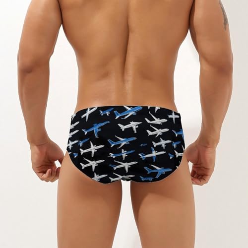Cartoon Airplane Men's Swimming Trunks Briefs Beach Swimwear Low Rise Bikini Swimsuit Print Bathing Suit2