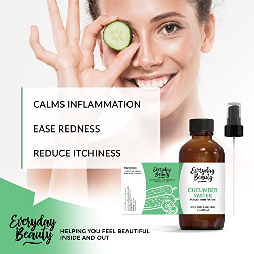 Cucumber Hydrosol Facial Toner - All Natural Hydrating Spray Mist For Face And Hair - 100% All Natural Cucumber Water Hydrosol 4Oz With Fine Mist Cap #TOP2