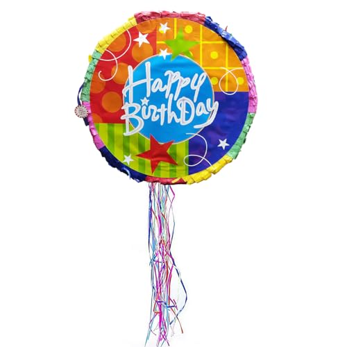 PARTY TIME - 1 Piece Colorful Happy Birthday Piñata - Perfect Big Sized Hanging Piñata For Parties Kids Carnival and Related Events Decorations