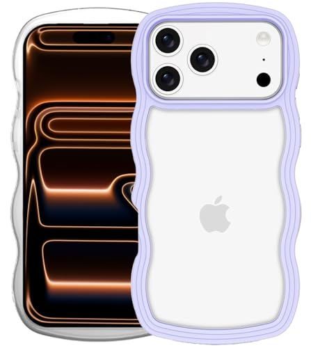 Image of GoldKart iPhone 17 Pro Max Case Wavy Edge Clear Back Design, Anti-Slip Grip Cute Wave Curly Frame Shape Shockproof Soft TPU & Hard PC Bumper Protective Phone Case Cover for Women Girls - Purple