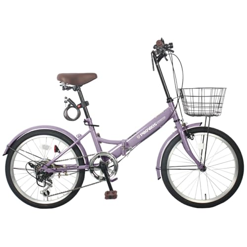 PROVROS(プロブロス) P-206 折りたたみ自転車 20インチ シマノ6段ギア カゴ・ワイヤー錠・ライト付き 通勤 通学 街乗り 折り畳み 自転車【メーカー保証1年間】(ライラックラベンダー)