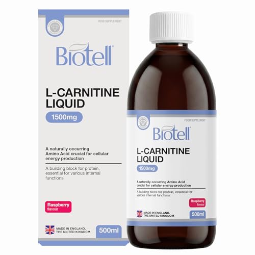 Biotell L-Carnitine Liquid 1500mg 500ml High Strength Amino Acid Fat Burner for Men & Women Non Stim Pre Workout Shot Fat Metabolism Energy Endurance & Weight Loss Vegan Raspberry Flavour