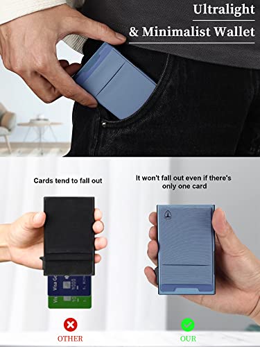 Image of TOYFID Pop Up Credit Card Wallet for Men - Metal Slim Minimalist Cards Holder with Money Pocket - RFID Blocking Ultralight Small Aluminum Wallet