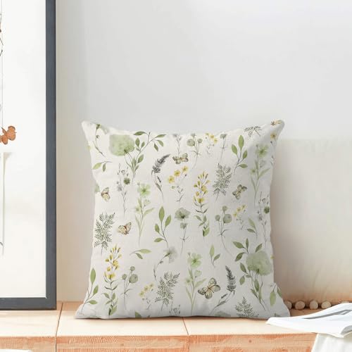 Image of AEIOAE Spring Pillow Covers 22x22 Inch Set of 2, Sage Green Yellow Wild Flower Throw Pillows Case,Colorful Seasonal Floral Plant Outdoor Decorative Farmhouse Decor Cushion Covers for Sofa Bed Couch