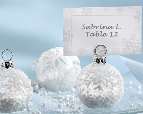“Snow Flurry” Flocked Glass Ornament Place Card/Photo Holder -Set of 36