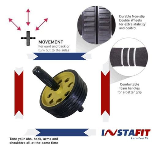 Image of Instafit AB Roller Wheel for Men and Women for Abdominal Exercise Core Workouts with Knee Mat (Multicolor) (Light yellow)