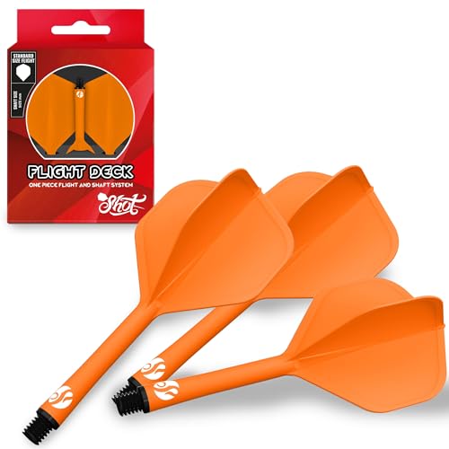 Shot! - Integrated Dart Flight & Shaft System | Carbon Reinforced for Reduced Deflections | Dynamic Rotation | Durable 350 Micron | One Piece Dart Flights, Orange, Short