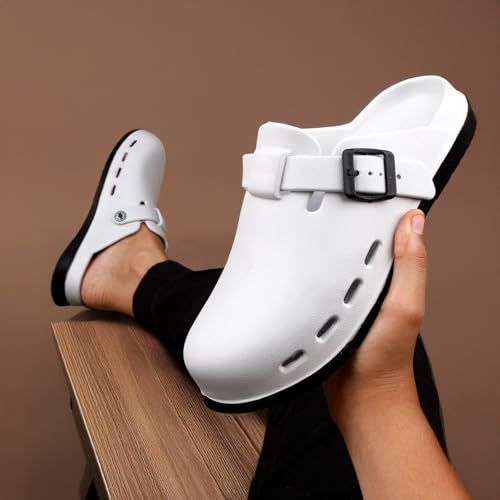 Image of Unisex Black Clogs with Adjustable Buckle Strap | Lightweight EVA Comfort Slip-On Sandals for Casual Wear & Outdoor Use