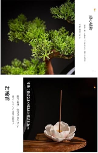 Ladfrol 新しい中国の禅仏飾り、人工屋内植物、家の装飾ギフト、USB LEDライト付きのリアルな偽の盆栽、玄関デスク用のクリエイティブなランプリング、自宅のリビングルームの玄関オフィスの装飾盆栽に適しています (青磁仏と松葉の丸灯籠セット) [並行輸入品] [2]