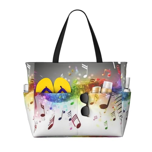 Grand sac de plage sac à bandoulière femme fourre-tout à motifs musicaux