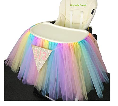 Originals Group Six Months Half Year Old 1st Birthday Rainbow Tutu Skirt for High Chair Decoration for Party Supplies