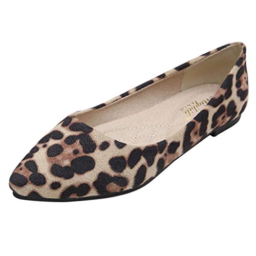 Huatime Zapatos Mujer Bailarinas - Plano Estampado de Leopardo Gamuza Punta Puntiaguda Bombas Suave Sencillo Mocasines Confort Caminar Trabajo (Los Zapatos Son más pequeños)